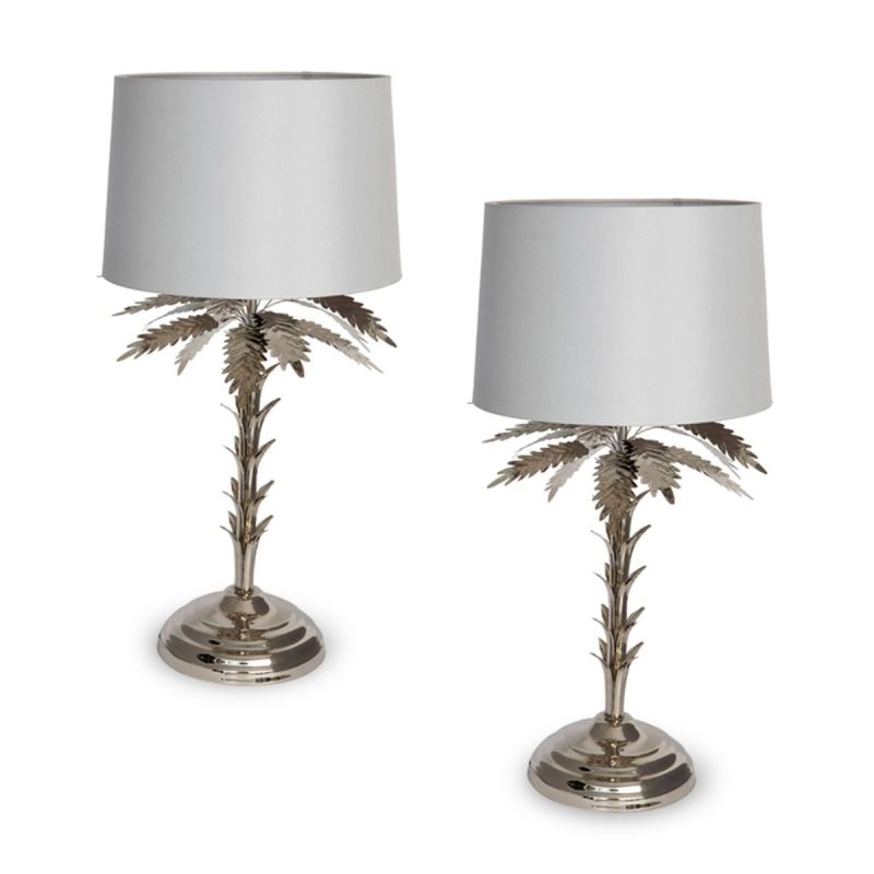 Pair Of Palm Tree Table Top Lamps, Palm Tree Floor Lamp Silver